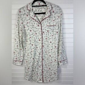 Charter Club womens holly & cardinals white Christmas holiday sleep shirt XS NWT